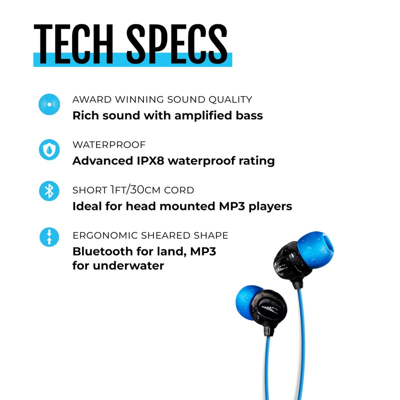 H2O Audio Surge S+ Waterproof Sport Headphones, (Short Cord Design) â€“ in-Ear Sweatproof Earbuds for Swimming, Running, Cycling â€“ IPX8 Waterproof, Compatible with iPods & MP3 Players - Image 5